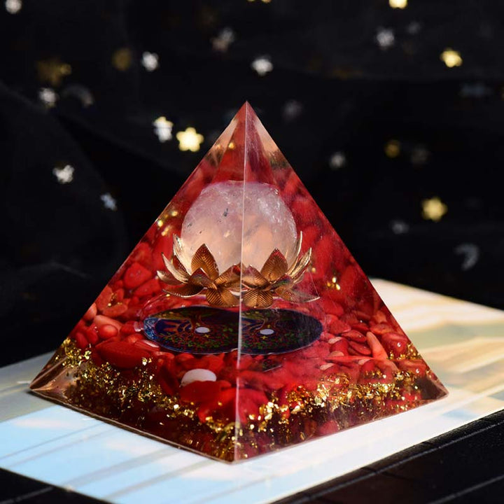 Olivenorma Red Coral Rose Quartz Lotus Symbol Orgone Pyramid - image 2