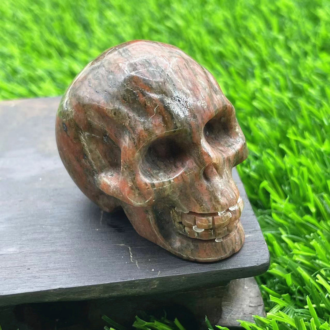 Olivenorma 5cm Carved Natural Crystal Skull Gemstone Decoration - Red Sesame Stone - image 6