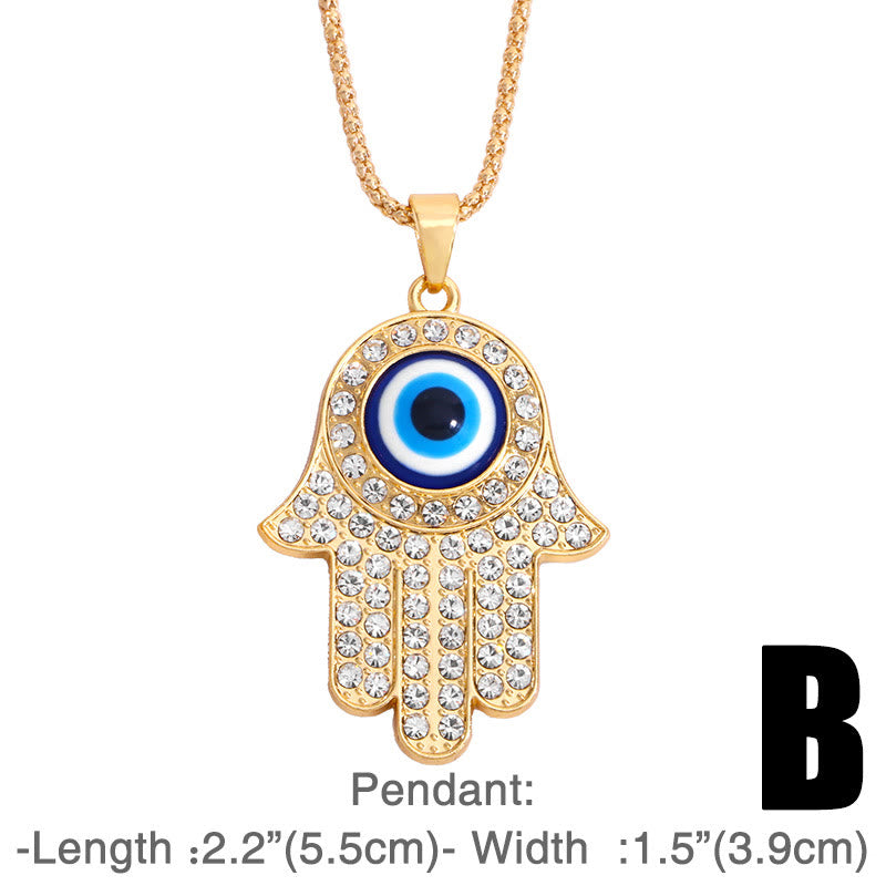 Evil Eye HAMSA Zircon Sweater Chain Pendant Necklace - HAMSA - image 3