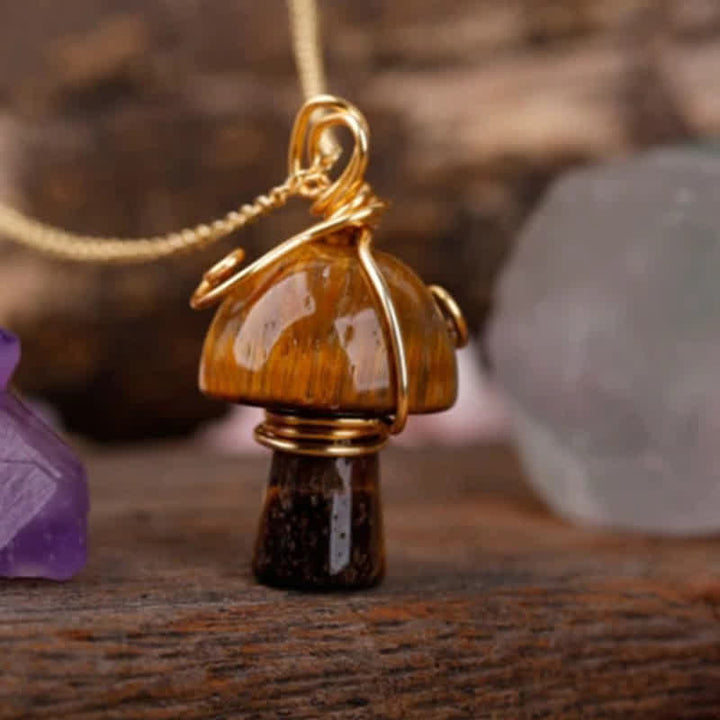 Olivenorma Natural Crystal Lucky Mushroom Necklace - Tiger Eye - image 11