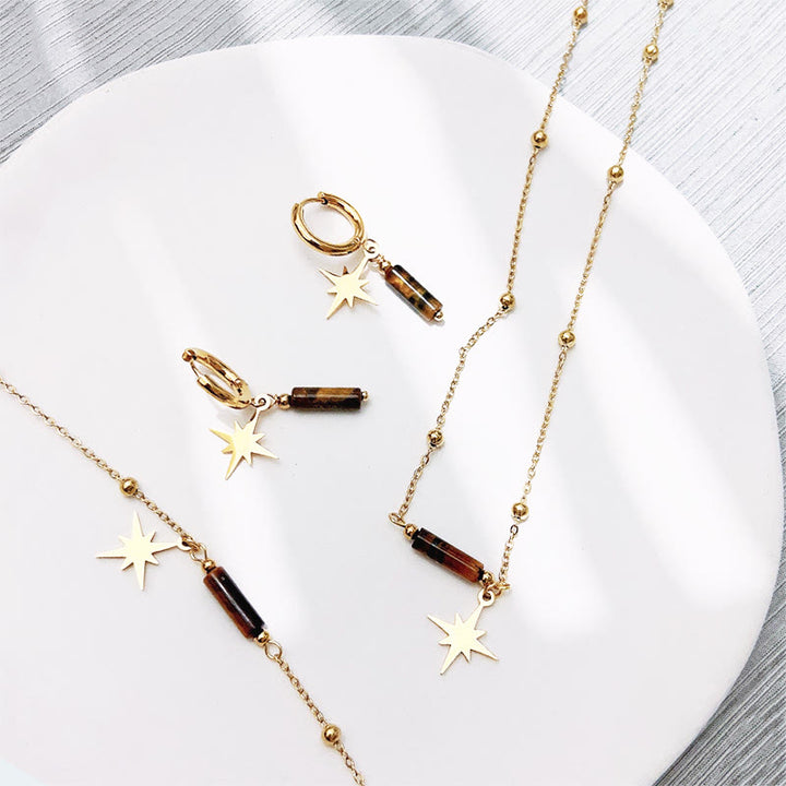 Olivenorma Natural Tiger Eye Star Pendant Earrings Necklace Bracelet  - image 5