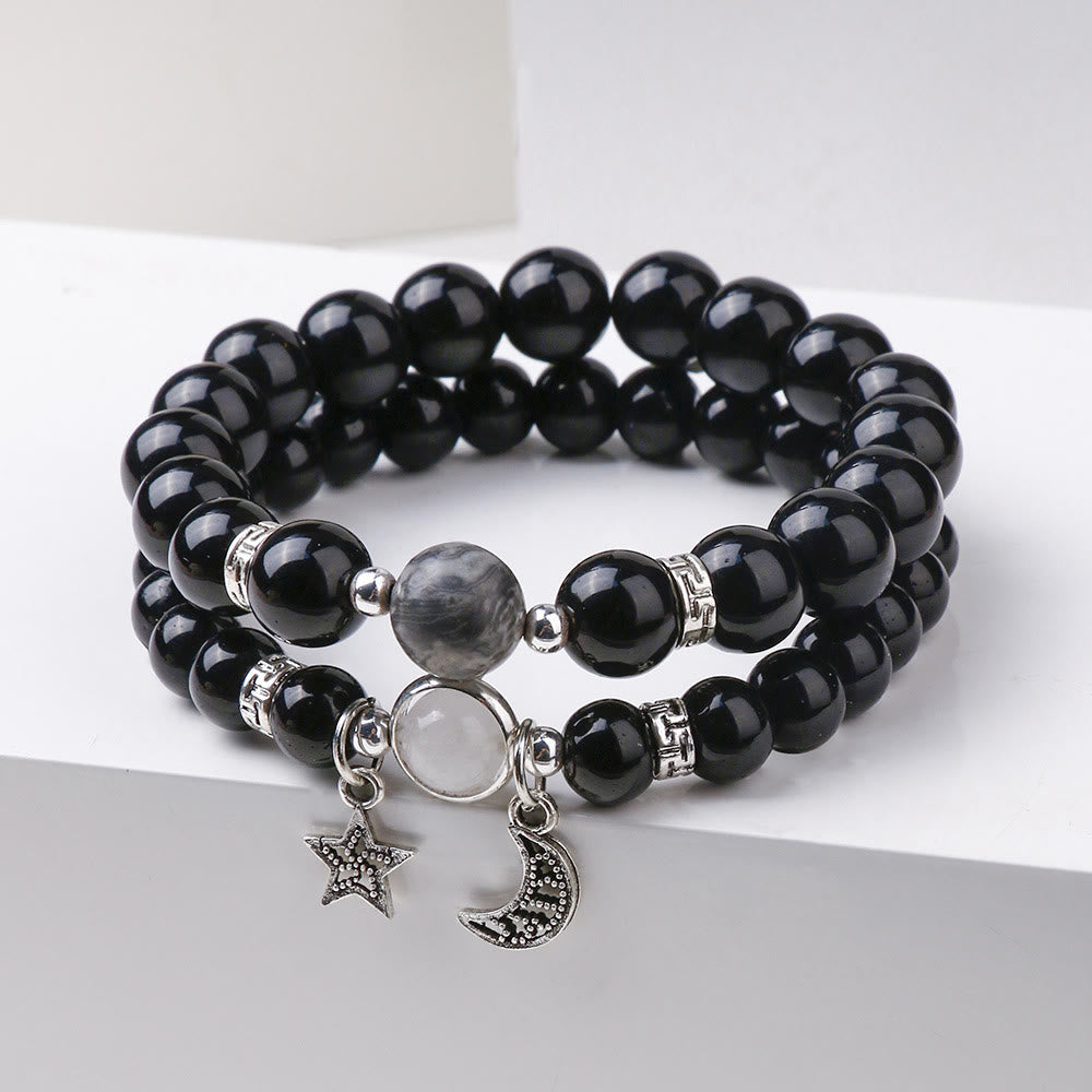 Olivenorma Blue Sandstone Obsidian 6mm Beaded Star and Moon Bracelet - image 4