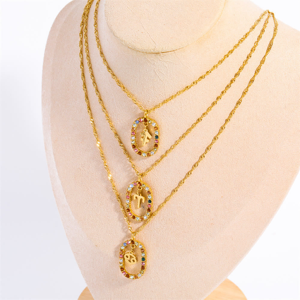 Olivenorma Zircon Openwork Oval Constellation Zodiac Necklace - image 13