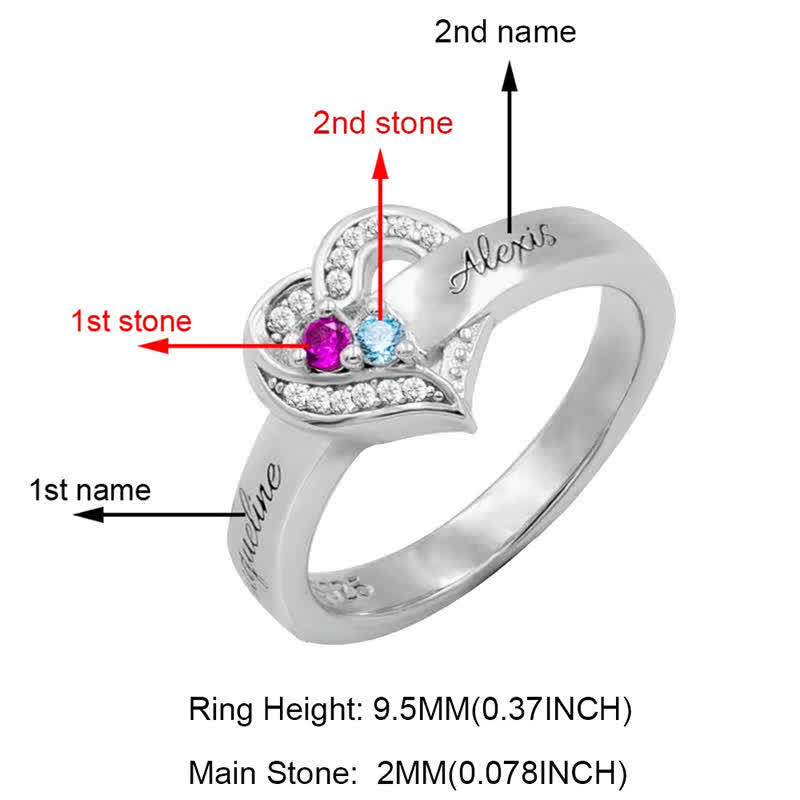Olivenorma Creative Heart Personalized and Engraved Birthstones Ring - image 6