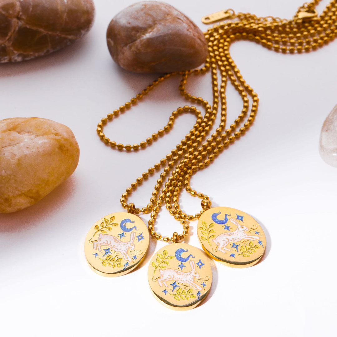 Olivenorma Hand Painted Dripping Oil Rabbit Zodiac Elements Necklace - image 3