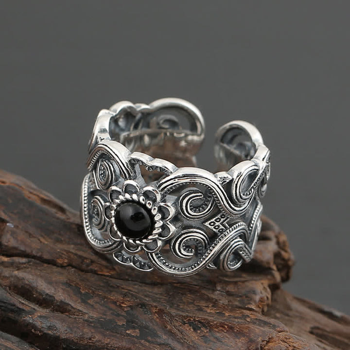 Olivenorma Ethnic Black Onyx Pattern Adjustable Ring - image 4