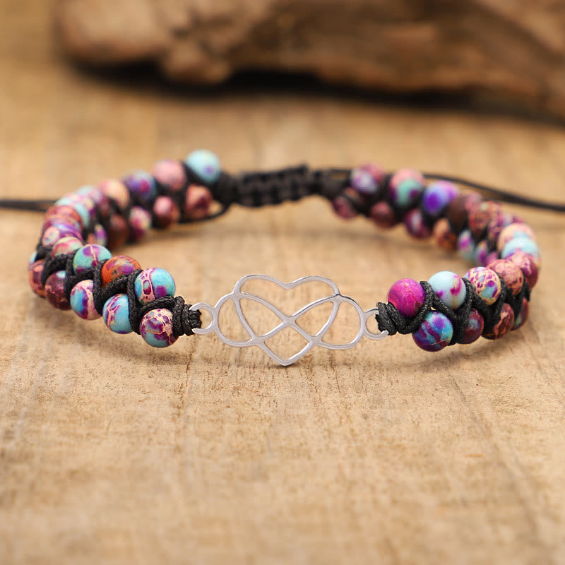 Bohemian Handwoven Bracelet Hollow Heart Bracelet - Purple Emperor Stone & Black Line - image 0