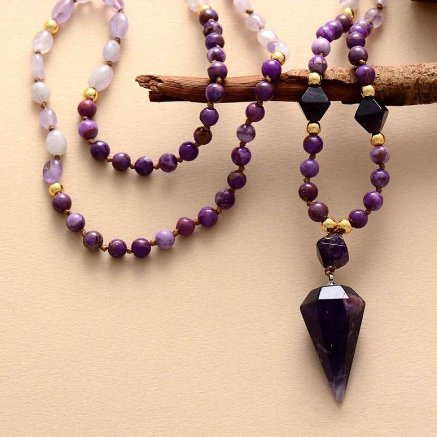 Olivenorma Natural Amethyst Purple Jade Beaded Mala Necklace - image 4