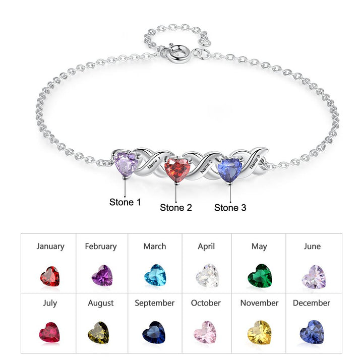 Olivenorma Custom Engraved Mothers Birthstone Bracelet - Silver - 3 Birthstone - image 2