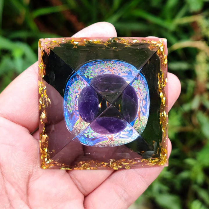Olivenorma Amethyst Crystal Sphere with Obsidian Natural Crystal Orgone Pyramid - image 3