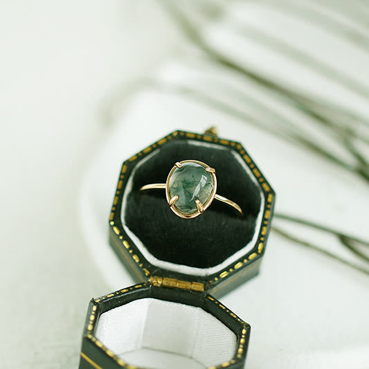 Olivenorma Natural Oval Moss Agate 925 Silver Ring - image 5