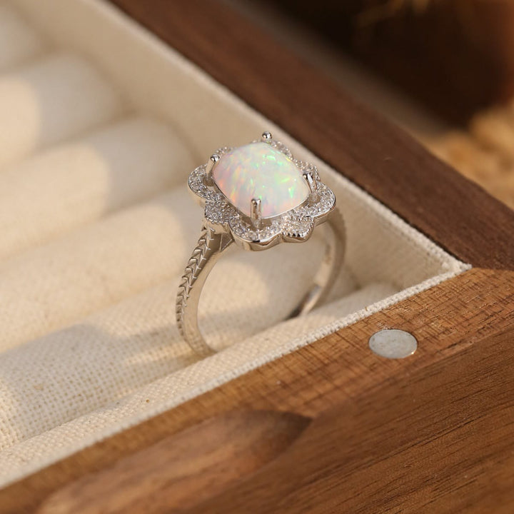 Olivenorma Opal White Zircon Engraved Design Engagement Ring - image 3