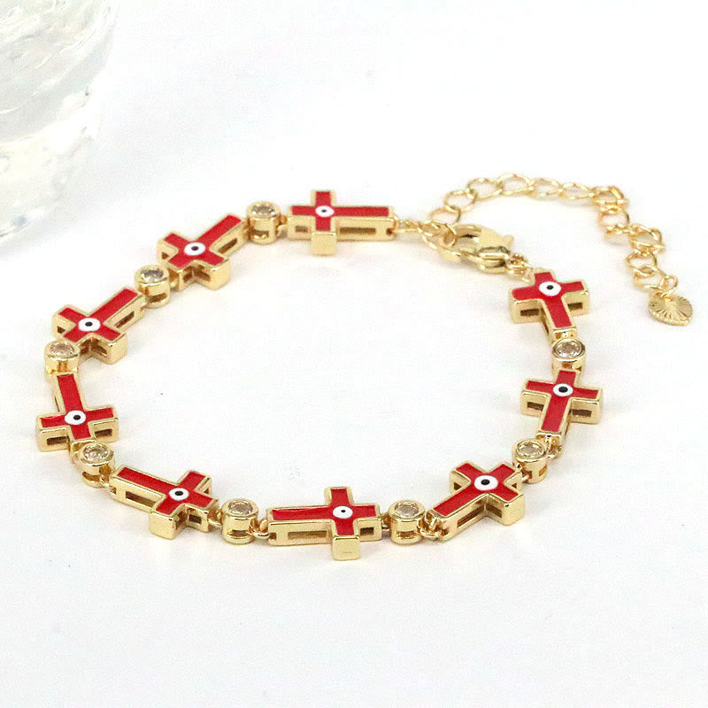 Olivenorma Color Dripping Evil Eye Alloy Cross Beads Bracelet - Red Cross - image 6