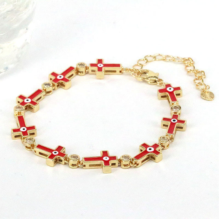 Olivenorma Color Dripping Evil Eye Alloy Cross Beads Bracelet - Red Cross - image 6