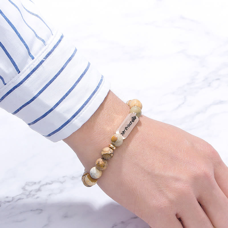 Olivenorma Natural Gemstone His Princess Her Prince 2 Piece Engraving Bracelet - image 3