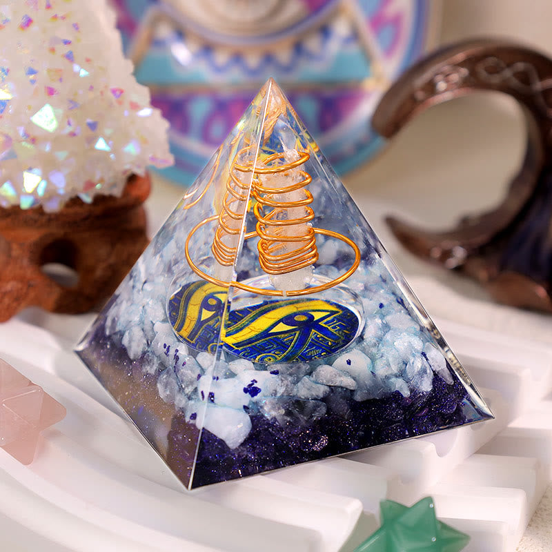 Olivenorma Clear Crystal Aquamarine Eye Of Horus Orgone Pyramid - 2.36''*2.36''(6cm X 6cm) - YES PLEASE $8 - image 0