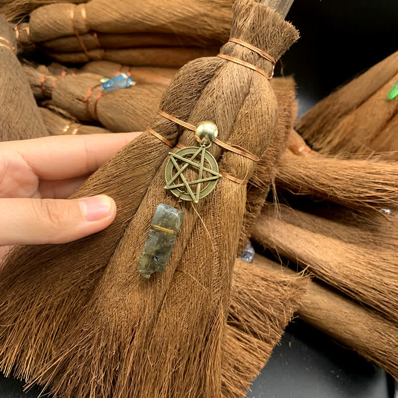 Olivenorma Crystal Straw Broom Star Ornament - Pentagram & Labradorite - image 3
