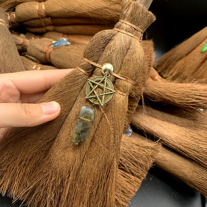 Olivenorma Crystal Straw Broom Star Ornament - Pentagram & Labradorite - image 3