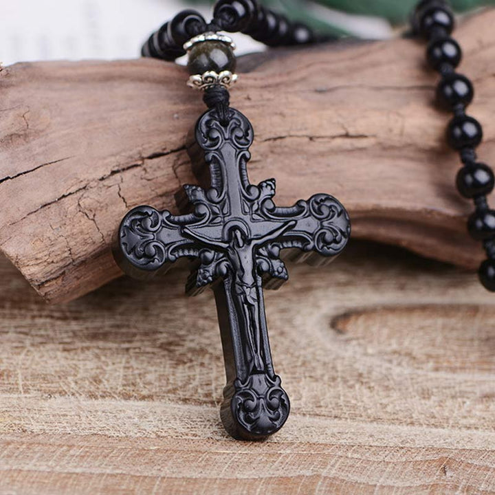 Olivenorma Obsidian Cross Symbol Necklace - Obsidian - image 0
