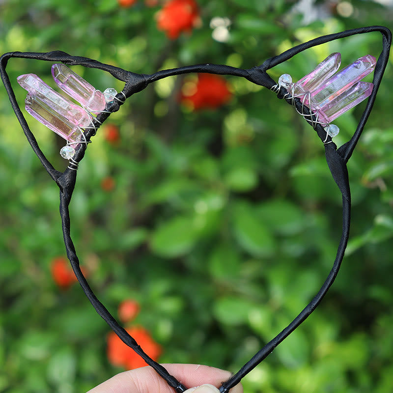 Olivenorma Electroplating Crystal Cat Ears Headband - Rose Quartz#2 - image 40