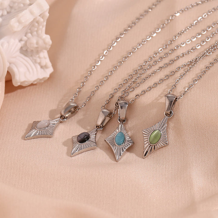Olivenorma Cat's Eye Pendant Sweater Stainless Steel Necklace - image 25