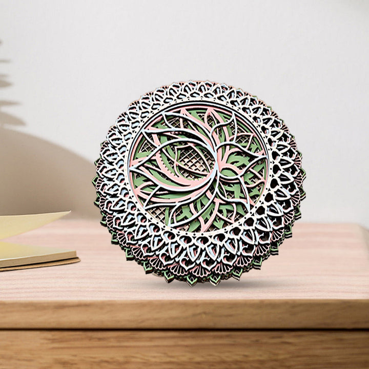 Olivenorma Lotus Mandala Wooden 3D Engraving Wall Decor - 30cm*30cm&Light blue - image 2