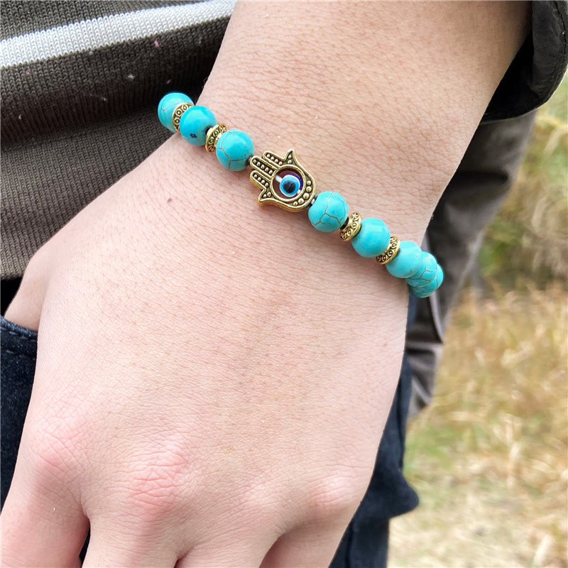 Olivenorma Evil Eye Hamsa 8mm Natural Beaded Men Bracelet - image 2