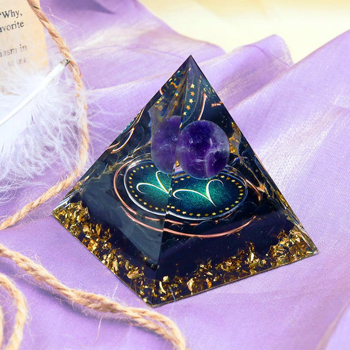 Olivenorma Amethyst Sphere With Obsidian Zodiac Aries Orgone Pyramid - image 2