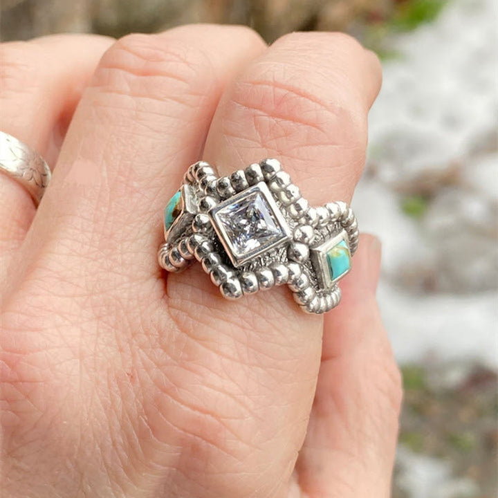 Olivenorma Vintage Turquoise Inlaid With Zircon Ring - image 1