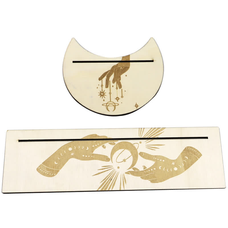 Moon And Eyes Wooden Tarot Card Holder - Hand With Moon - image 15
