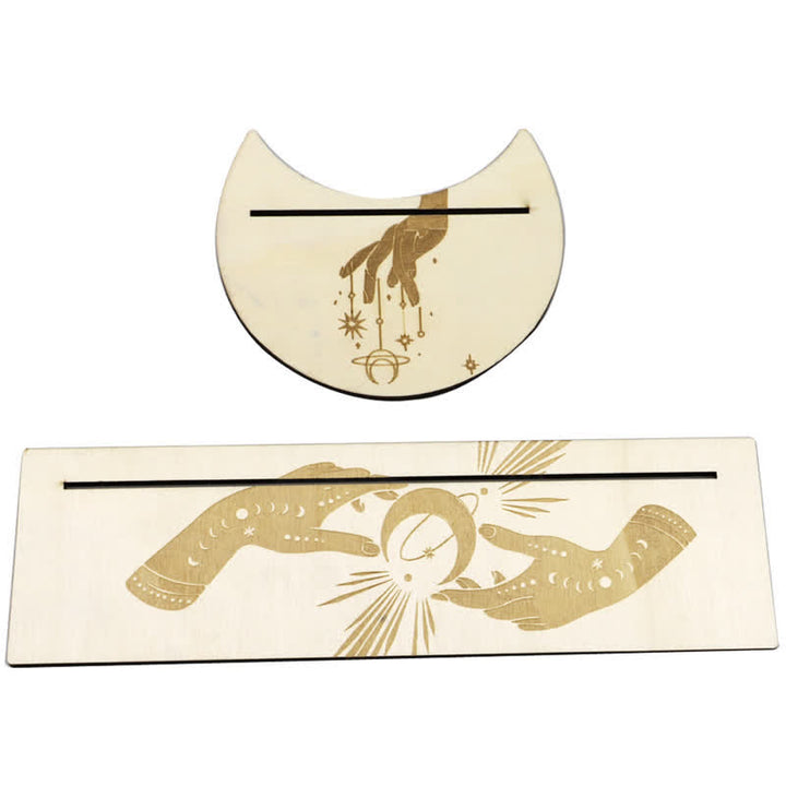 Moon And Eyes Wooden Tarot Card Holder - Hand With Moon - image 15