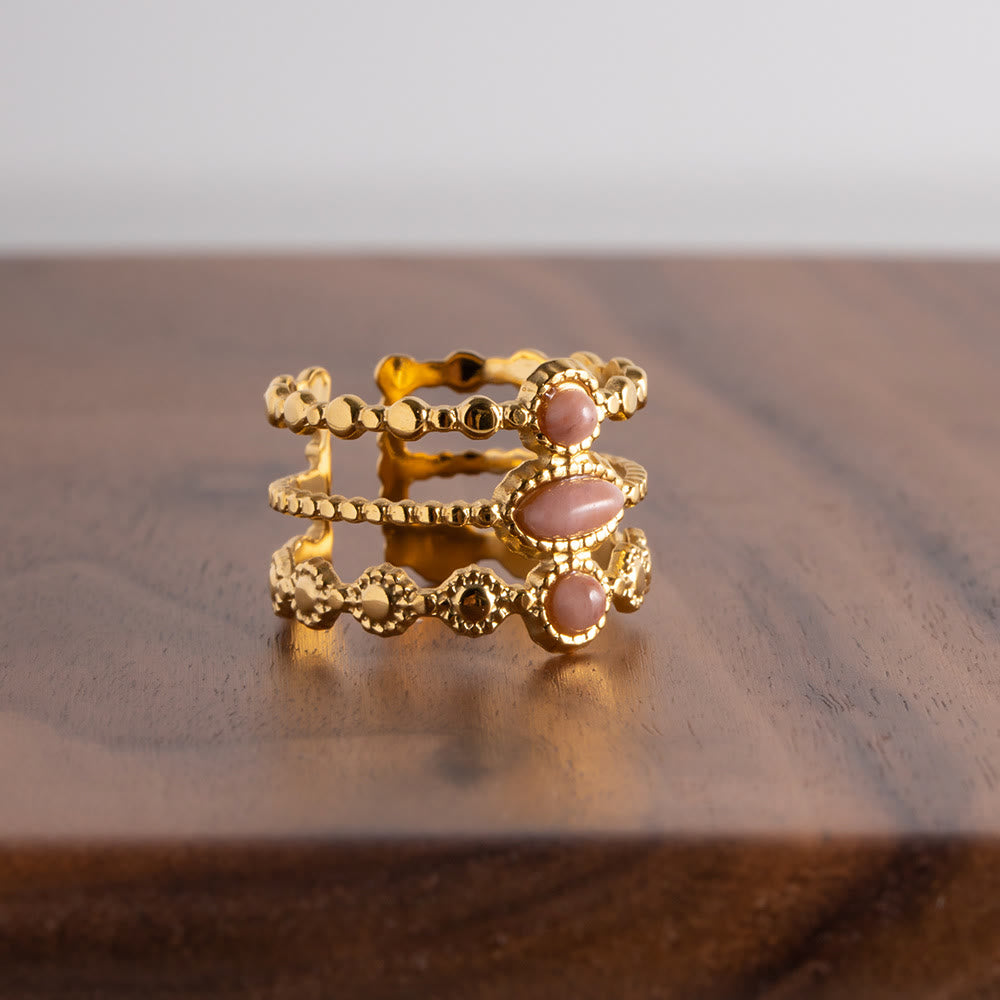 Olivenorma Rhodochrosite French Vintage Three Layer Open Ring - image 5