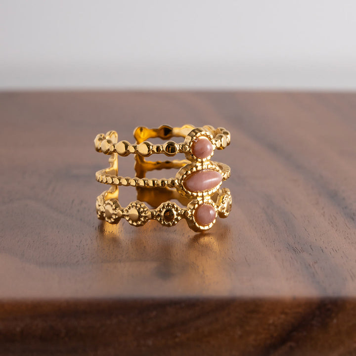 Olivenorma Rhodochrosite French Vintage Three Layer Open Ring - image 5