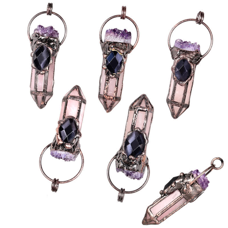 Olivenorma Creative Natural Amethyst Rose Quartz Necklace - image 2