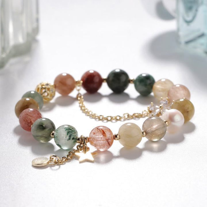 Olivenorma Gold Rutilated Quartz Tourmaline Star Moon Beaded Bracelet - image 4