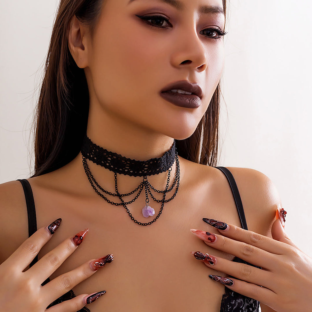 Olivenorma Amethyst Halloween Gothic Lace Choker Necklace - image 4