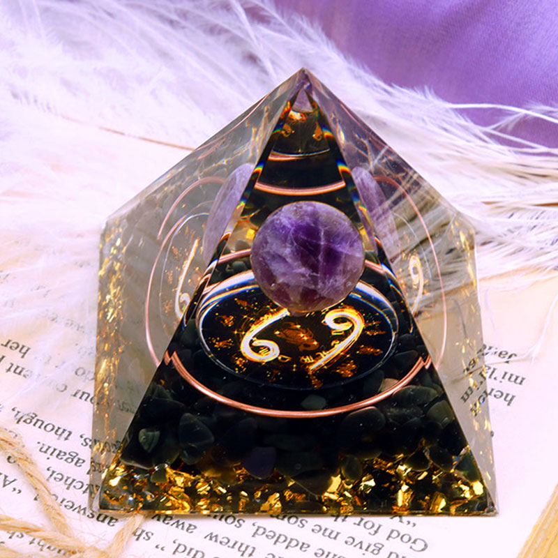 Olivenorma Amethyst Sphere With Obsidian Zodiac Cancer Orgone Pyramid - image 1