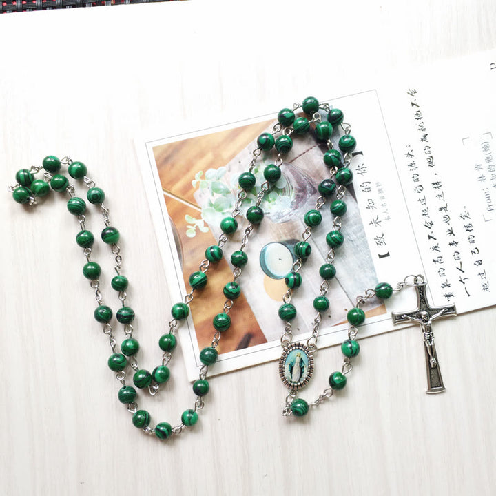 Olivenorma Malachite 6cm Bead Rosary Cross Pendant Necklace - image 4