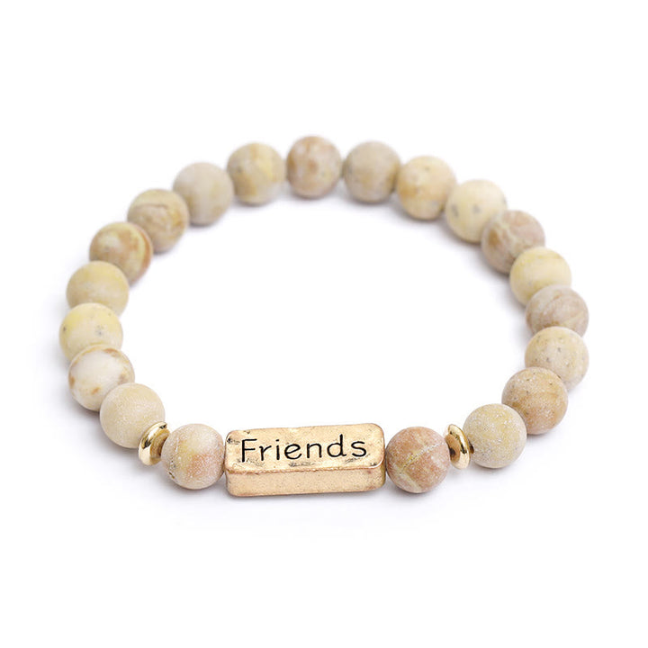 Olivenorma Natural Gemstone Friends Engraving Bracelet - Agalmatolite - image 1