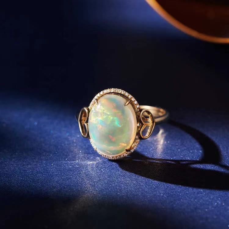 Olivenorma Big Opal Side Love Design Adjustable Ring - Opal - image 0