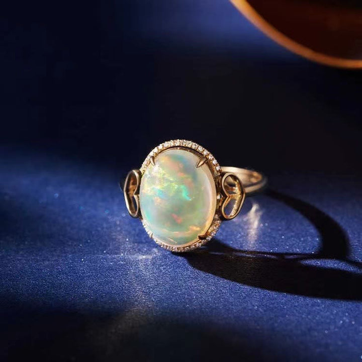Olivenorma Big Opal Side Love Design Adjustable Ring - Opal - image 0