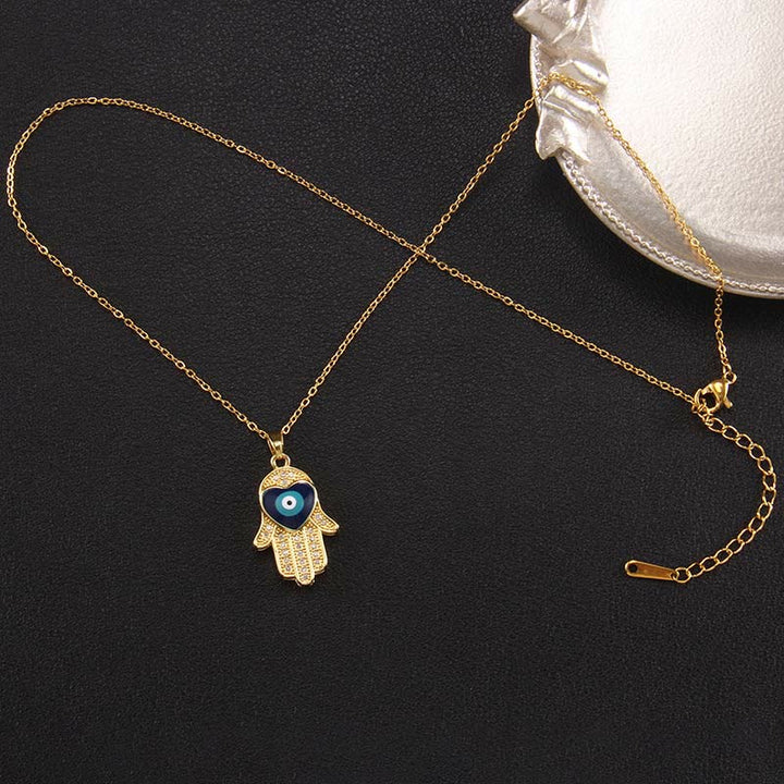 Olivenorma "Good Fortune" Hamsa With Evil Eye Necklace  - Gold & Blue Heart - image 6