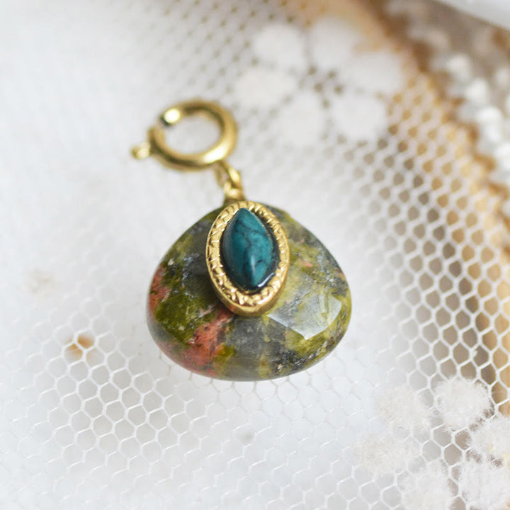 Olivenorma Geometric Round Or Water Drop Crystal Gold Pendant Necklace - Unakite - Necklace #5 - image 15