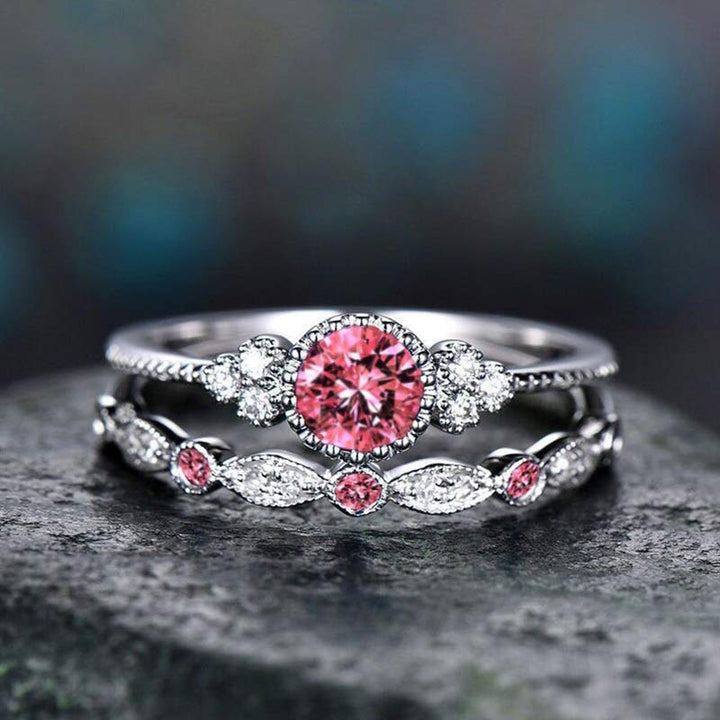 Wealth Goddess Emerald Zircon 2Pcs/Set Ring - Pink - 10 - image 12