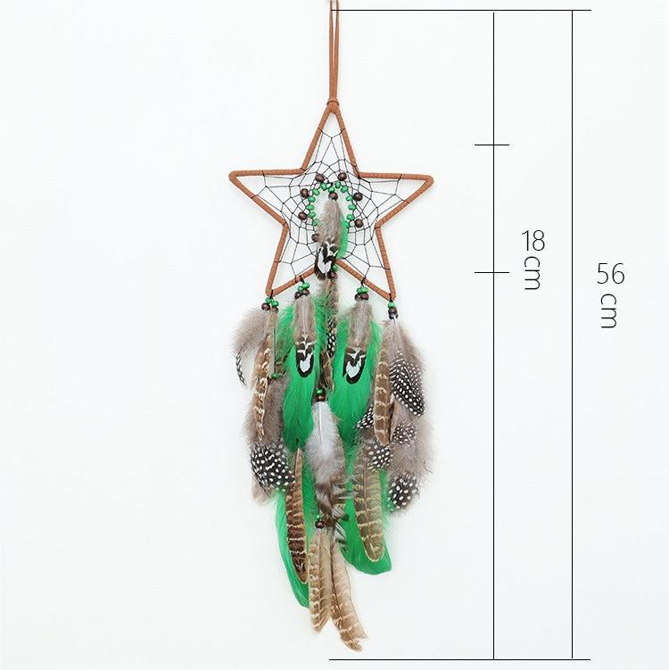 Olivenorma Natural Green Wooden Beads Peacock Feather Dream Catcher - Star - Without Lights - image 10