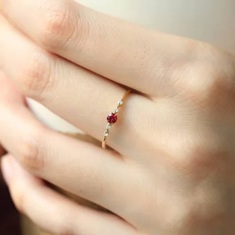 Olivenorma 18K Gold Garnet Minimalist Tiny Ring - image 2