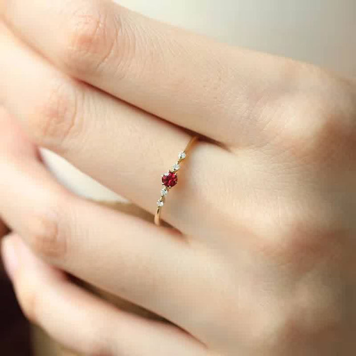 Olivenorma 18K Gold Garnet Minimalist Tiny Ring - image 2