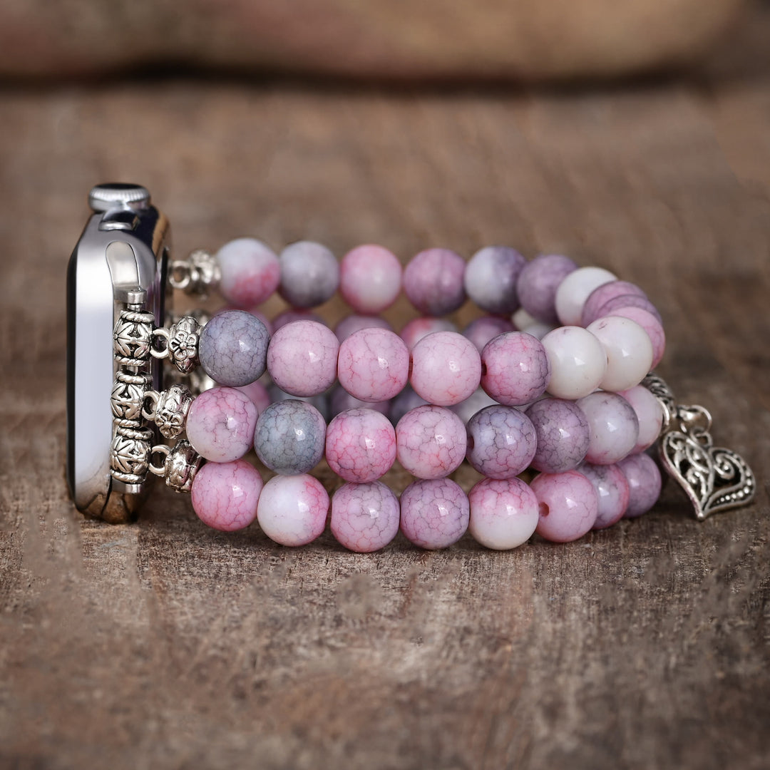 Olivenorma Rhodochrosite Beaded Elastic Cord Apple Watch Strap - image 1