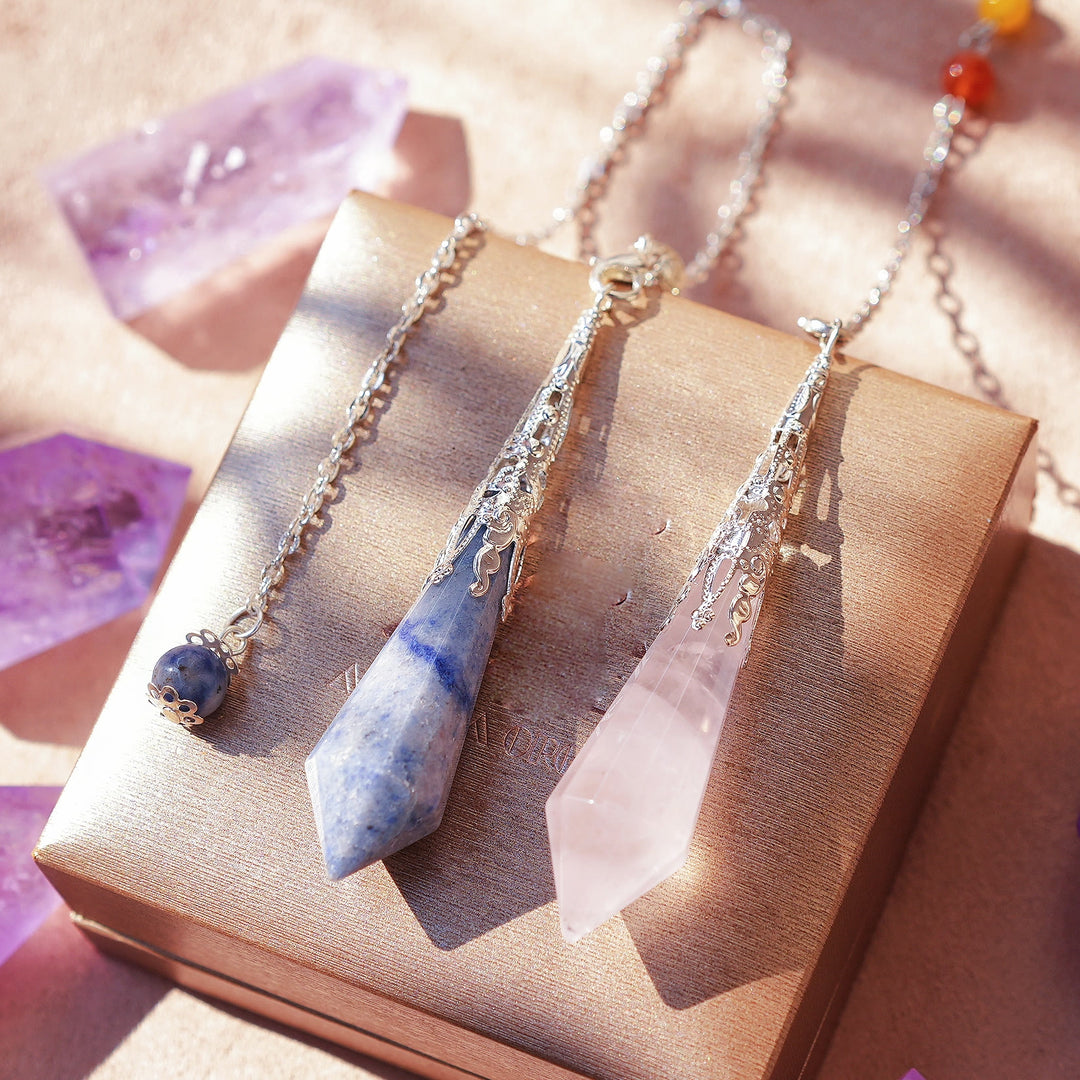 Olivenorma Natural Rough Stone Crystal Column Pendulum Necklace - Rose Quartz Pendulum - image 17