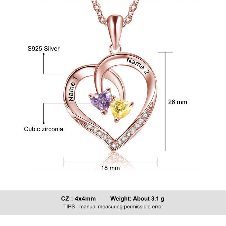 Olivenorma Custom Heart Promise 2 Birthstones Name Engaving Necklace - image 10